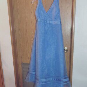 David’s Bridal Lt Blue Halter Gown, Soft Crinkle Chiffon w/Empire Waist, Size 16